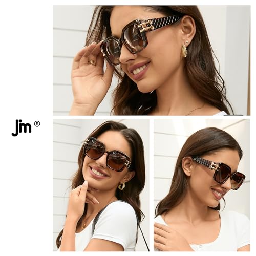 JM Vintage Oversized Square Polarized Sunglasses for Women，Retro Luxury Big Large Sun Glasses UV4002