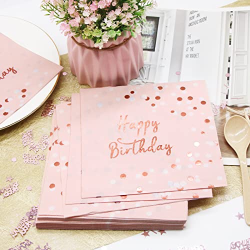 Tovaglioli Compleanno Oro Rosa, 32 Pezzi