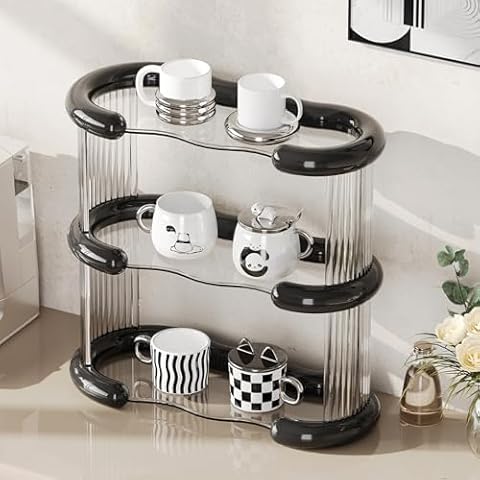 SYNCVIBE 3 Tier Bathroom Countertop Organizer Perfume Display Tray for Dresser Makeup Organizer Shelf for Vanity Bathroom Storage Perfume Tray Home Storage Holder for Skincare (Black, Oval) Cover