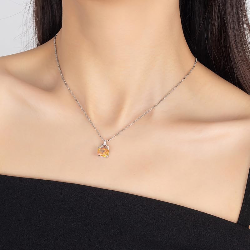Citrine Cubic Zirconia Necklace with Ice Snowflake Cut for Women, Dainty Solitaire Pendant Hypoallergenic Gift for Her, Stainless Steel 18"+2" Chain - Image 4