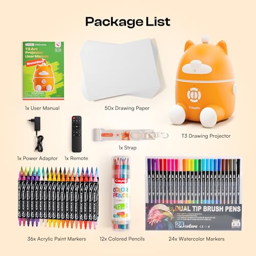 Image of Caydo T3 Smart Drawing Projector Kit, Includes 12 Colored Pencils, 36 Acrylic Paint Markers, 24 Watercolor Markers & 50 Sheet Drawing Paper, Art Craft Birthday for Kids Ages 5-12