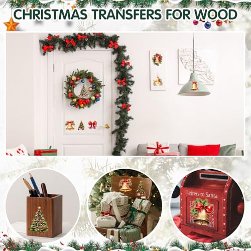 Image of ZMRU 24 Sheets Vintage Christmas Rub On Transfers for Crafts, Rub On Transfers Christmas for Wood Slices,Furniture Decals, Glass, Leather, Canvas, Fabric Projects,3 * 3inch