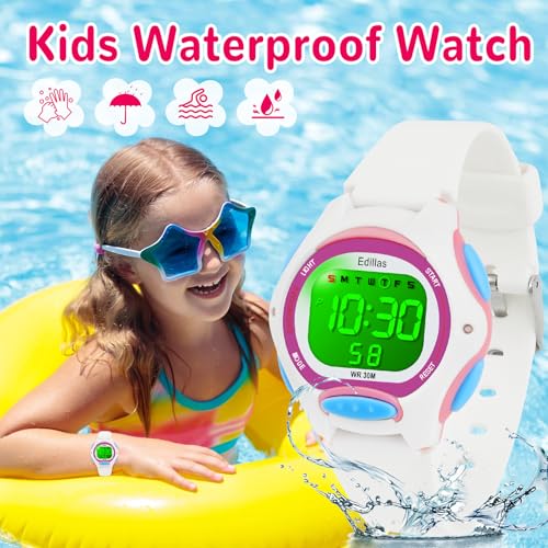edillas kids watches digital girls boys 7 colors waterproof wristwatches for child sport outdoor multifunctional with stopwatchalarm watch ages 4-12
