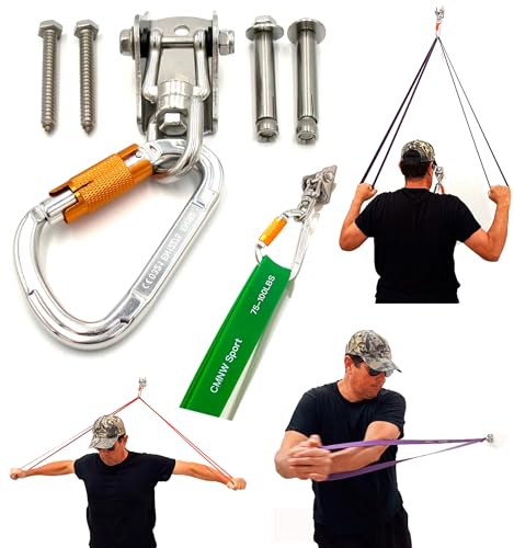 CMNW Anclaje Pared para Gym en Casa con Elasticos Fitness Musculacion y TRX (Gancho Rotatorio,Mosquetón 25Kn,2 Tornillos Hormigón/Madera)