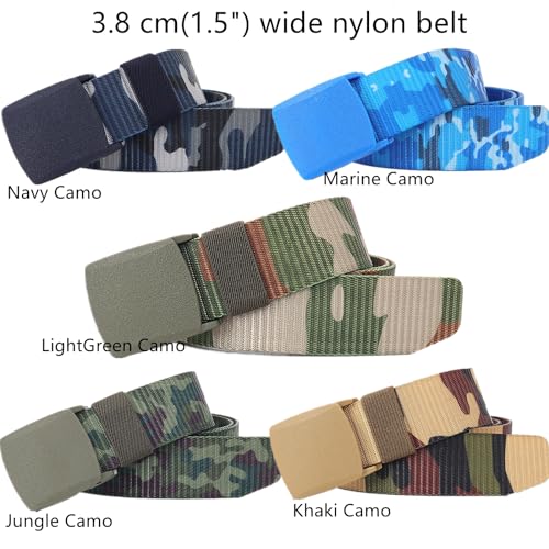 Belts for men, Camouflage tactical work nylon webbing belt with plastic buckle plus size up to 180cm, 2 Pcs3