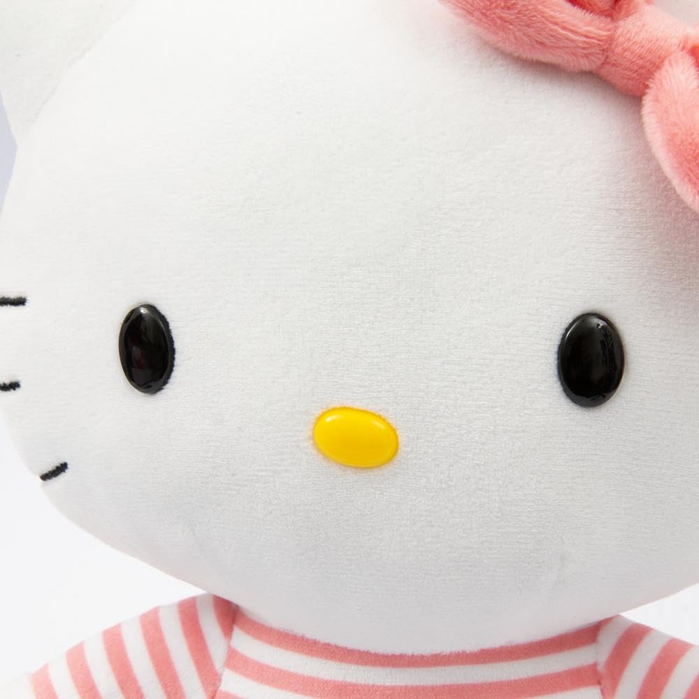 Hello Kitty Giochi Preziosi Morbido Peluche Hello Kitty 30 cm con Outfit alla Moda, Tutina Rosa, Fiocco Rosso, Maglia A Righe Rosse Adatto per Bambini dai 3 Anni