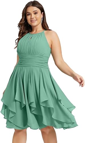 Miniatura 2 de Vestidos cortos de gasa para dama de honor para mujer, vestidos de cóctel estilo halter con volantes, vestido formal de invitada de boda con