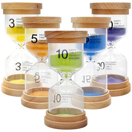 Juego de Reloj de Arena para niños de 5 Piezas con 5 Colores Macaron, Temporizador de Cocina de 3/5/10/15/30 Minutos, Relojes de Arena Coloridos para decoración del hogar, Oficina, Regalo Creativo