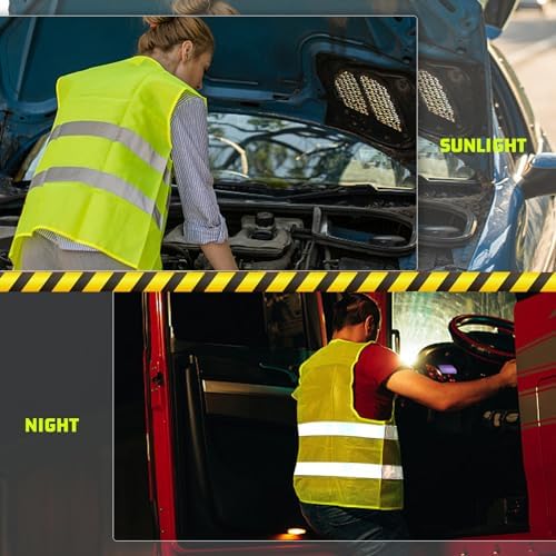 FAELNK Warnwesten Auto Pannenweste Warnweste 4 Stück Sicherheitsweste Neongelb KFZ Pannenhilfe Reflektierende Warnwesten für Autofahrern Arbeitskräften Pannenhilfe warnwetse – Bild 7