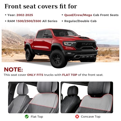Image of Truckiipa Dodge Ram 2 Front Leather Seat Covers Custom Fit for 2002-2026 1500 2500 3500 Pickup Crew Double Quad Cab Laramie Big Horn Full Coverage Waterproof Truck Seat Cover, Black
