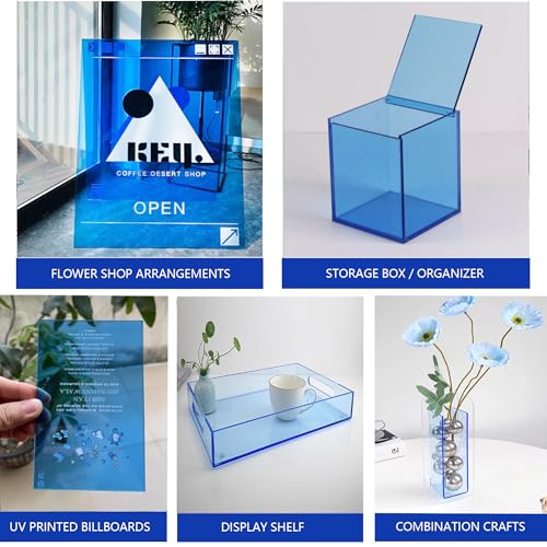 Image of 6 PCS Blue Transparent Cast Acrylic Sheets 8 inch x 12 inch x 0.118 inch, Plexiglass Plastic Sheet for Laser Cutting, Engraving Signs, DIY Projects.