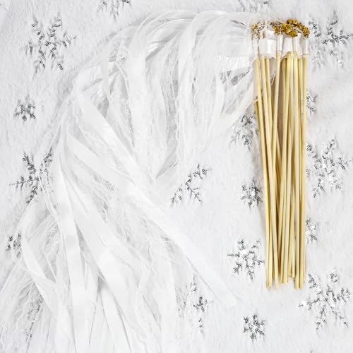 Baguettes de Mariage 30 Pièces Baguettes Ruban Banderoles avec Grand Cloches,Bâtons de Ruban pour Mariage,Wedding Wands pour Fête de Mariage...
