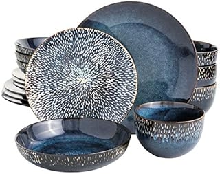 Gibson Elite Matisse 16 Piece Double Bowl Dinnerware Set, Cobalt Blue