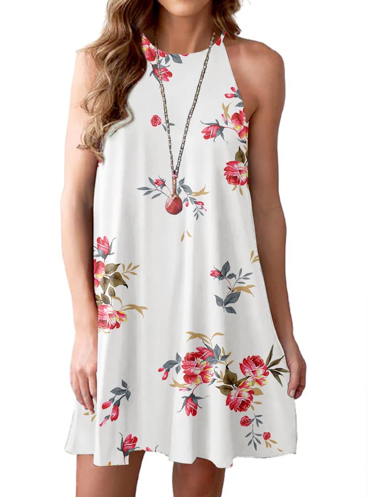 Feiersi Summer Dresses for Women Beach Floral Tshirt Sundress Sleeveless Casual Loose Tank Dress