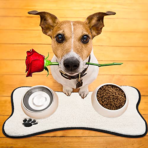 Dog Mat for Food and Water 2 Pieces Bone Shape Dog Mats Non-Slip PET Feeding Mat for Under Dog Bowls Embroidered… - Image 7