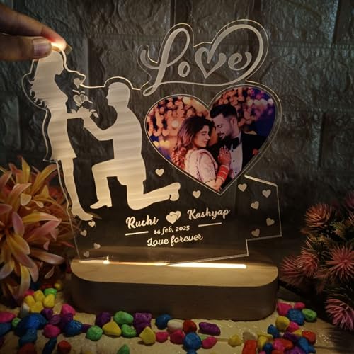 Image of Personalized Multi LED Night Light with Custom Photo & Names, Proposal Design, Heart-Shaped Display, Customizable Wedding Gift for Couples, Anniversary, Valentine's Day, Proposal Keepsake