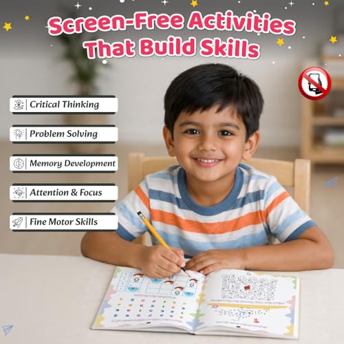 Image of 200+ Screen-Free Activities & Games Book For Kids 5+ Years Old | Mazes & Puzzles, Word Games, Crosswords, Patterns & Shapes, Logical Reasoning, Fun Brain Teasing Educational Activity Book For Toddlers