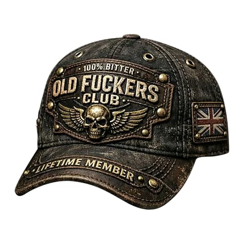 Old Fuckers Club Casquette de baseball vintage, réglable en coton délavé vieilli brodé, 100 % amer, membre à vie amusant, décontracté, rétro, cadeau...