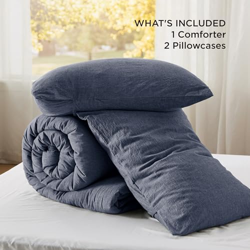 Bedsure COMFORTER SET-WASHED COTTON Comforter Set Queen Size Denim Blue thumb #5