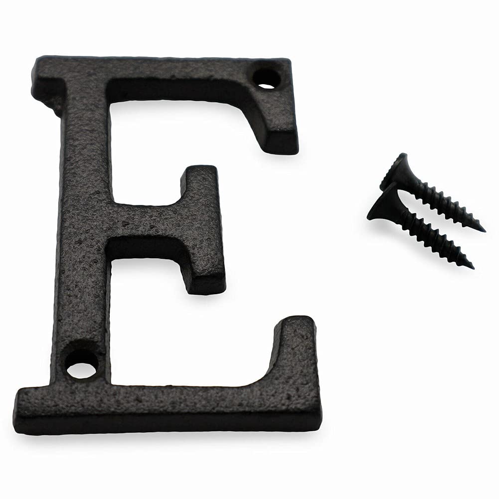 ausuky 1x Placa de Hierro Forjado Negro Envejecido para Puerta de Casa y Garaje, Letras Alfabeto y Números (E)