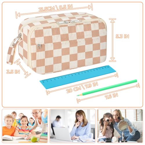 Image of WOBAGMEN Cute Pencil Case,Large Corduroy Zippered Pencil Case Pouch, aesthetic Pencil Bag with Compartments, Pencil Pouch School Supplies (HY-corduroy pc-checked)