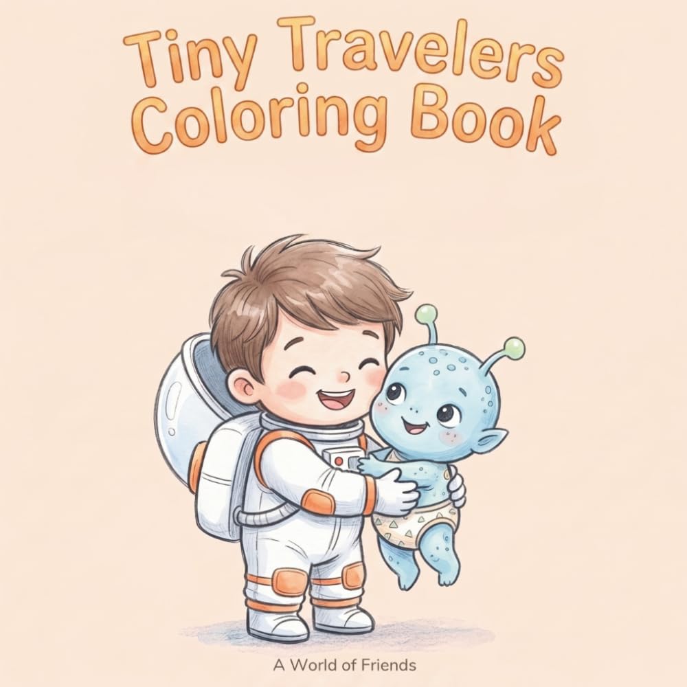 Tiny Travelers Coloring Book: Square Coloring Book for Kids: 50 Big, Bold and Easy Outlines of Adorable Chibi Astronauts and Sweet Aliens for Toddlers and Teens