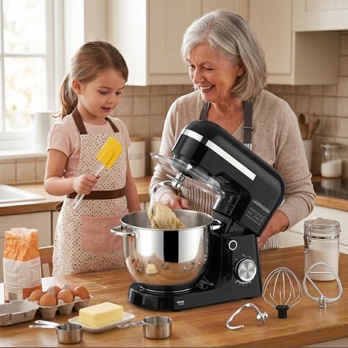 Image of 6in1 Stand Mixer with 6.5 Quart Bowl, 660W 10+p Speeds Kitchen Food Mixer Tilt-Head Bread Dough and Cake Mixers for Home Daily Use (Black)