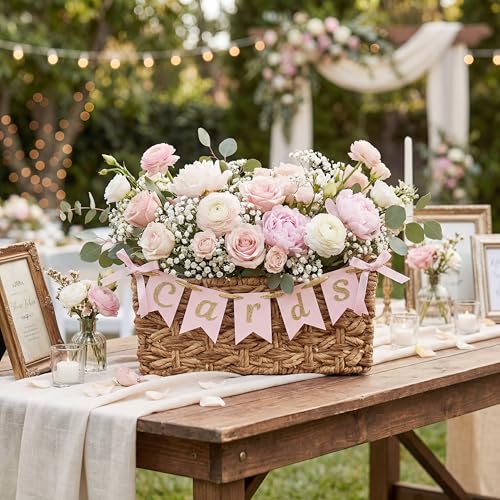 Image of Yaomiao Mini Cards Sign Banner for Card Box Wedding Themed Hanging Banner Decor Party Decoration for Birthday for Basket Table Greeting Photo Props Table Decor, Basket Not Included (Cute,Card)