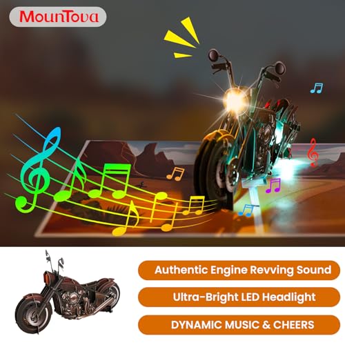 Image of Motorcycle Card for Men & Women, Pop Up Greeting Card with MUSIC & LIGHT for Birthday, Anniversary, Father's Day, Unique Motorcycle Gift for Him, Her, Dad, Son, Grandpa, Husband, Wife 7.9 x 5.9 Inch