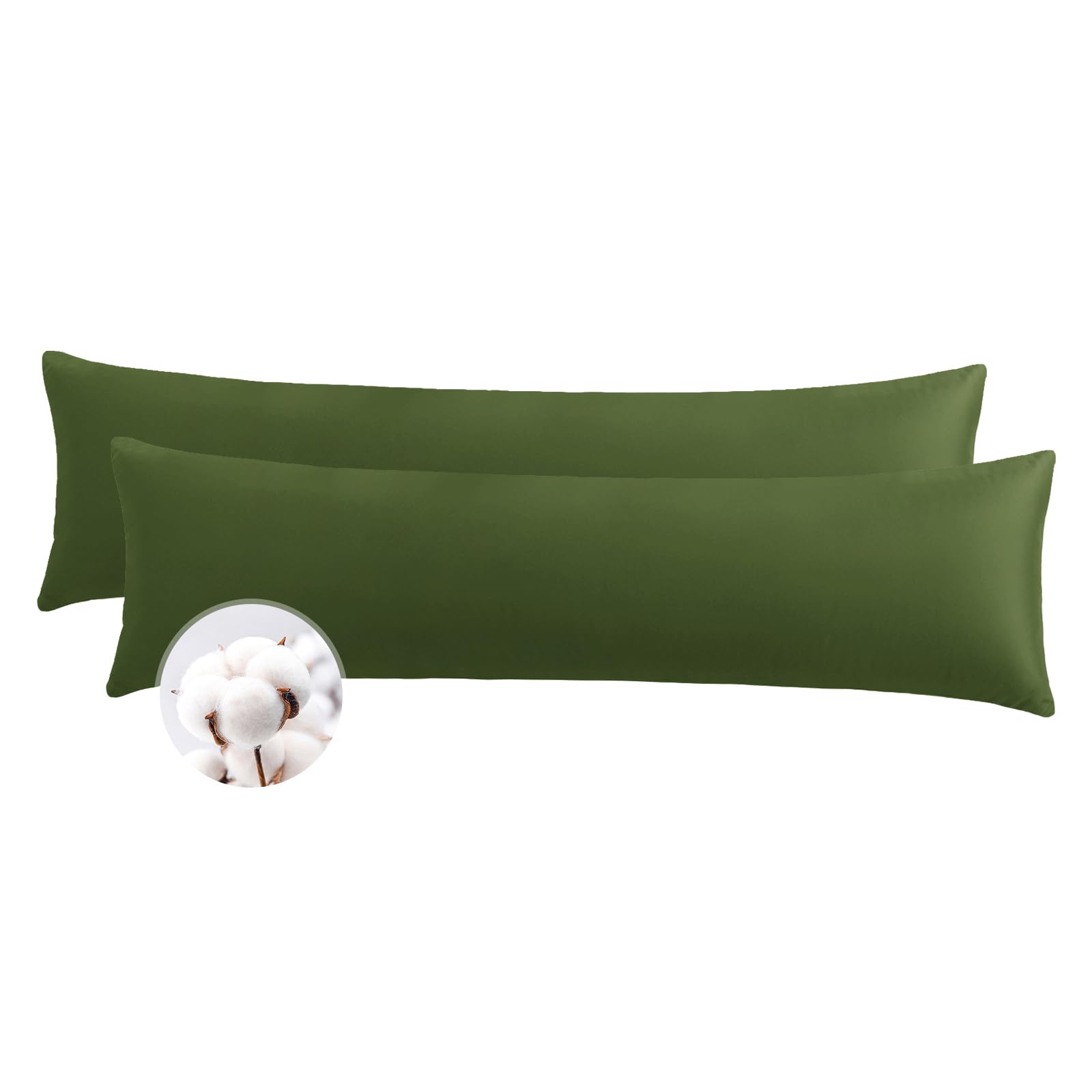 Aisbo Seitenschläferkissen Bezug 40 x 145 Baumwolle 2er Set Olivgrün - weiche Kissenbezug 40x145 mit Reißverschluss, 40x145cm Pillow Cover Pillowcase
