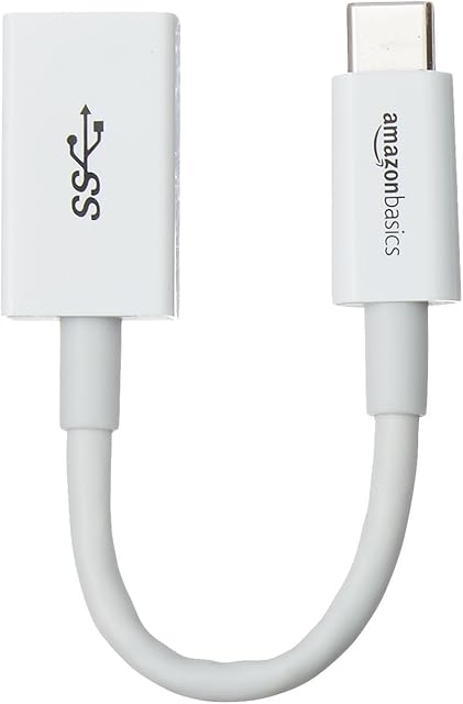 Amazon Basics USB Type-C to USB 3.1 Gen1 Female Adapter - White, Pack of 1
