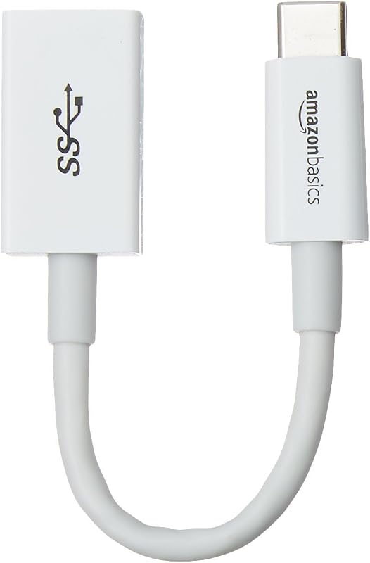 Amazon Basics Cable adaptador hembra USB-C a USB-A 3.1 Gen1, alta velocidad de 5 Gbps, certificado USB-IF, carga rápida y transferencia de datos, para portátiles, tabletas, teléfonos (iPhone 16/15), color blanco