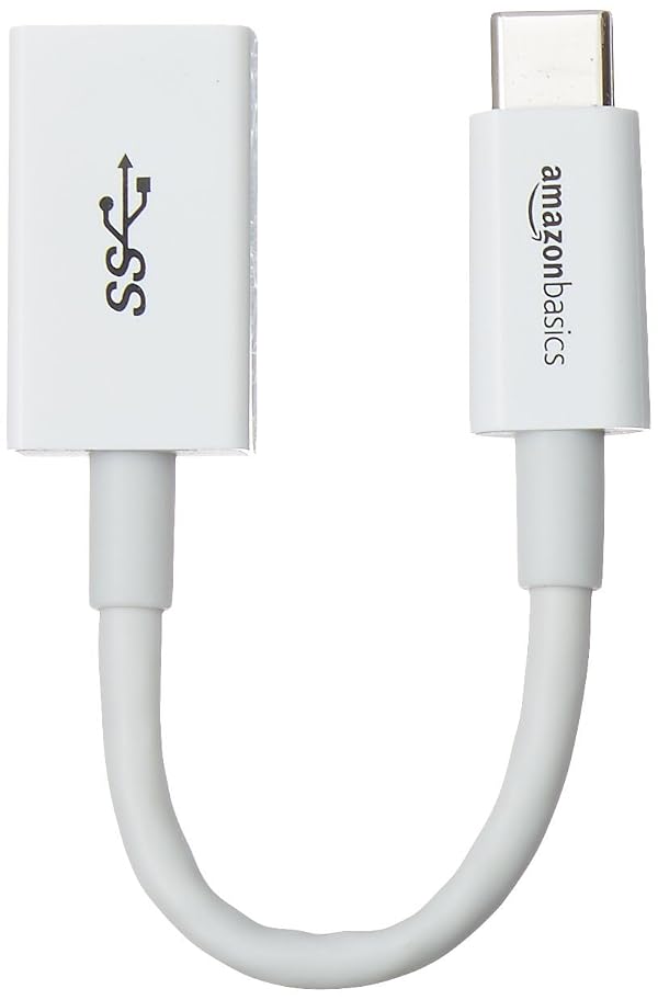 Amazon Basics USB-C to USB-A 3.1 Gen1 Female Adapter Cable Converter, 5Gbps High-Speed, USB-IF Certified, Fast Charging and Data Transfer, for Laptops, Tablets, Phones (iPhone 16/15), White by Amazon Basics - Used condition - US$7.22