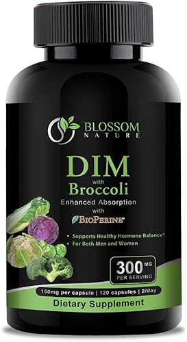 Suplemento DIM de 300 mg con brócoli 200 mg BioPerine 10 mg de equilibrio hormonal y estrógeno para mujeres y hombres, alivio de la menopausia,