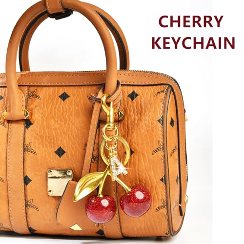 2PC Cherry Keychain Bag Purse Handbag Charms Initial Letter Keychain for Women Girl Cute Key Chain Bling Sparkly3