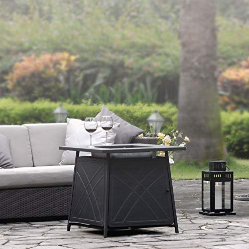 BALI OUTDOORS Firepit Gas Fireplace 28\" Square Gas Fire Pit Table 50,000BTU Propane Fire Pits, Black