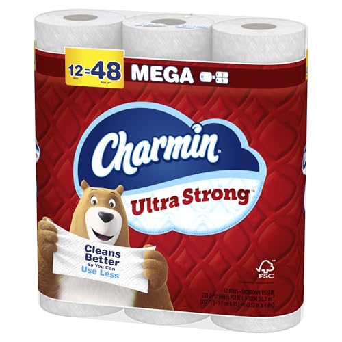 Image of Charmin Ultra Strong Toilet Paper Mega Rolls, 4 inch x 3-15 /16 inch, White, 220 Sheets Per Roll, Pack Of 12 Mega Rolls