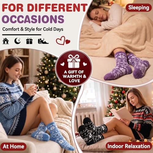 Image of Fuzzy Slipper Socks Thick Fluffy Warm Winter Cozy Plush Soft Sleep Home Socks for Women Men