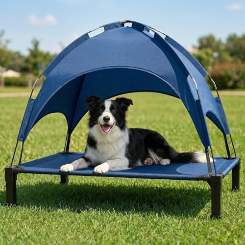 Elevated Dog Bed with Canopy Raised Pet Cot for Large Dogs...