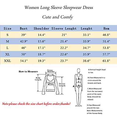 ENJOYNIGHT Women's Cotton Sleepwear Long Sleeves Nightgown Print Tee Sleep Dress (X-Large, Snow)