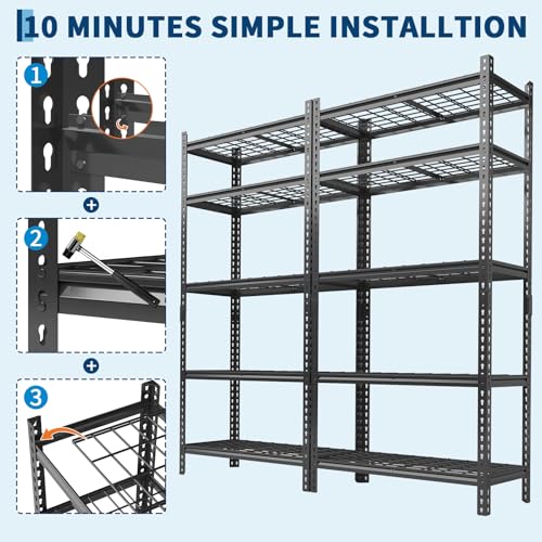 Image of Garage Shelving 2200 LBS Storage Shelves Adjustable Metal Shelving Unit Heavy Duty 5 Tier Metal Shelves for Garage Kitchen Pantry Warehouse Basement, 48 inch W x 24 inch D x 72 inch H