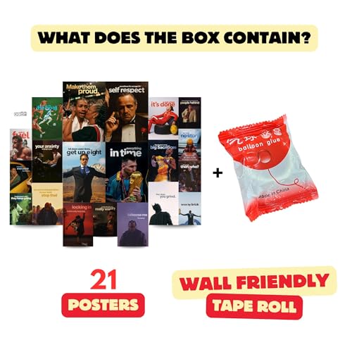 Image of Yellow Town India Hard Hitting Motivational Poster Kit | 21 MultiSized Posters + Wall Friendly Adhesive | A4,A5,A6 Art Prints | 300 GSM | Goal Oriented Room Decor for Men