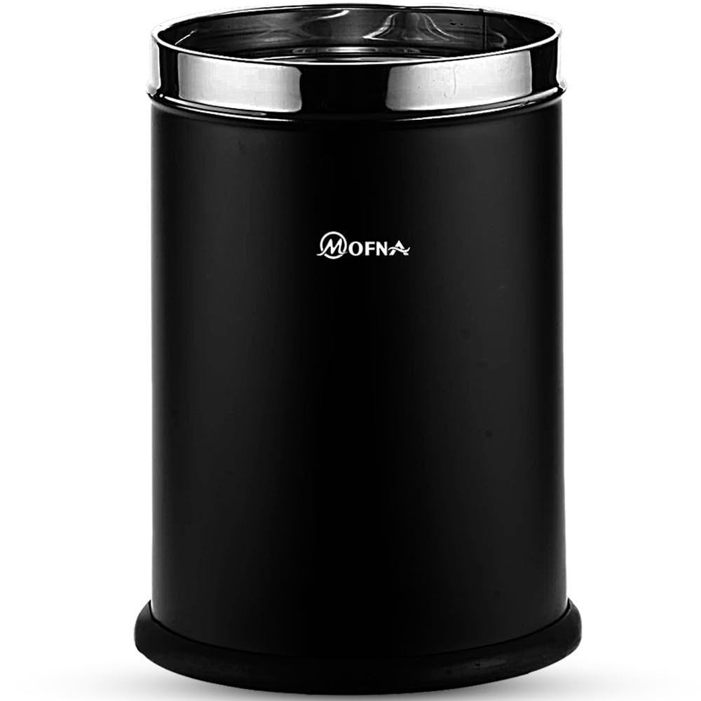 mofna Stainless Steel Open Type Solid Dustbin Without Lid - Recycle Bin, Trash Can, Paper Bin - Modern and Durable Waste Management Solution (Black, 12x24 Inch, 40 Liter)