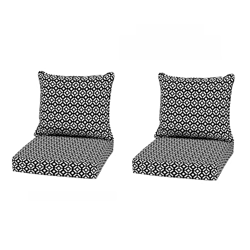Image of Arden Outdoor Deep Seat Cushion Set, 2-Pack, 22x24, Black Demi Tile | Sofa, Couch, Conversation Set, Weather-Proof, Rain-Proof, Fade Resistant for Chair, Mold and Mildew Resistant