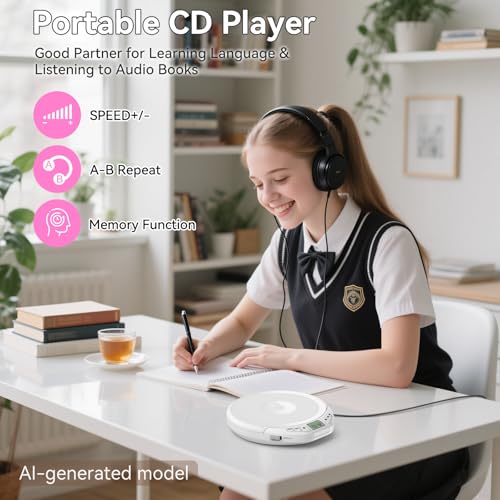 Image of Portable CD Player for Car: Kegaudio with Earphones Anti-Skip LCD Display Personal Disman Disc Player for Car & Sports Supports MP3 WMA PROG & Memory Function