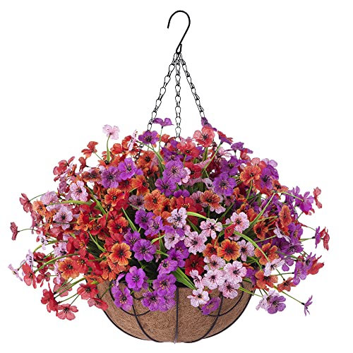 Ammyoo Artificial Hanging Flowers In Basket For Porch Lawn Garden Decor,12 Inch Coconut Lining Hanging Baskets With Artificial Daisy Flowers For The Decoration Of Outdoors And Indoors #TOP13
