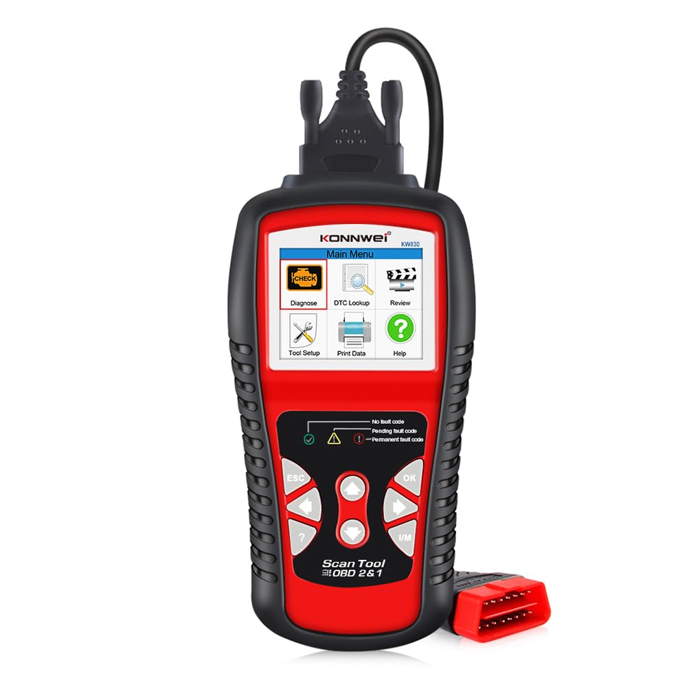 KONNWEI KW830 skaner OBD2, czytnik kodów OBD2, narzędzie diagnostyczne do samochodu z pełnymi funkcjami OBD2 i testerem akumulatora do odczytywania i usuwania kodów błędów pojazdu, obsługuje