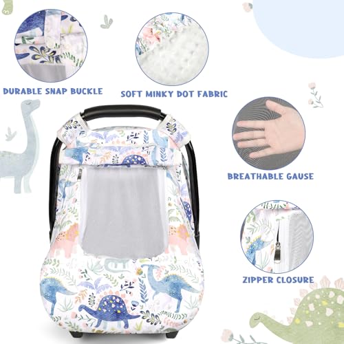 Image of Pea Pod Car Seat Cover Baby Boy, Infant Car Seat Canopy Covers for Newborn with 2 Layers Windows of Breathable Mesh Fabric, Lightweight Polyester /Soft Minky Dot Backing