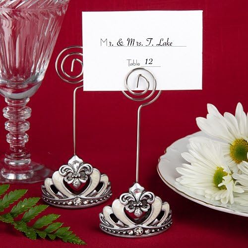 Crown design place card-photo holders with Fleur De Lis accents