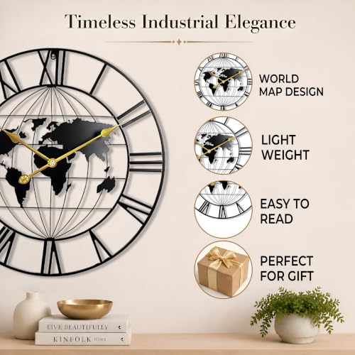 Image of Auromin Designer Metal Wall Clock for Living Room Stylish | Big Size Decorative Wall Clocks for Hall, Bedroom, Office, Drawing Room, Kitchen | Silent Big Luxury Wall Watch Stylish Decor Item